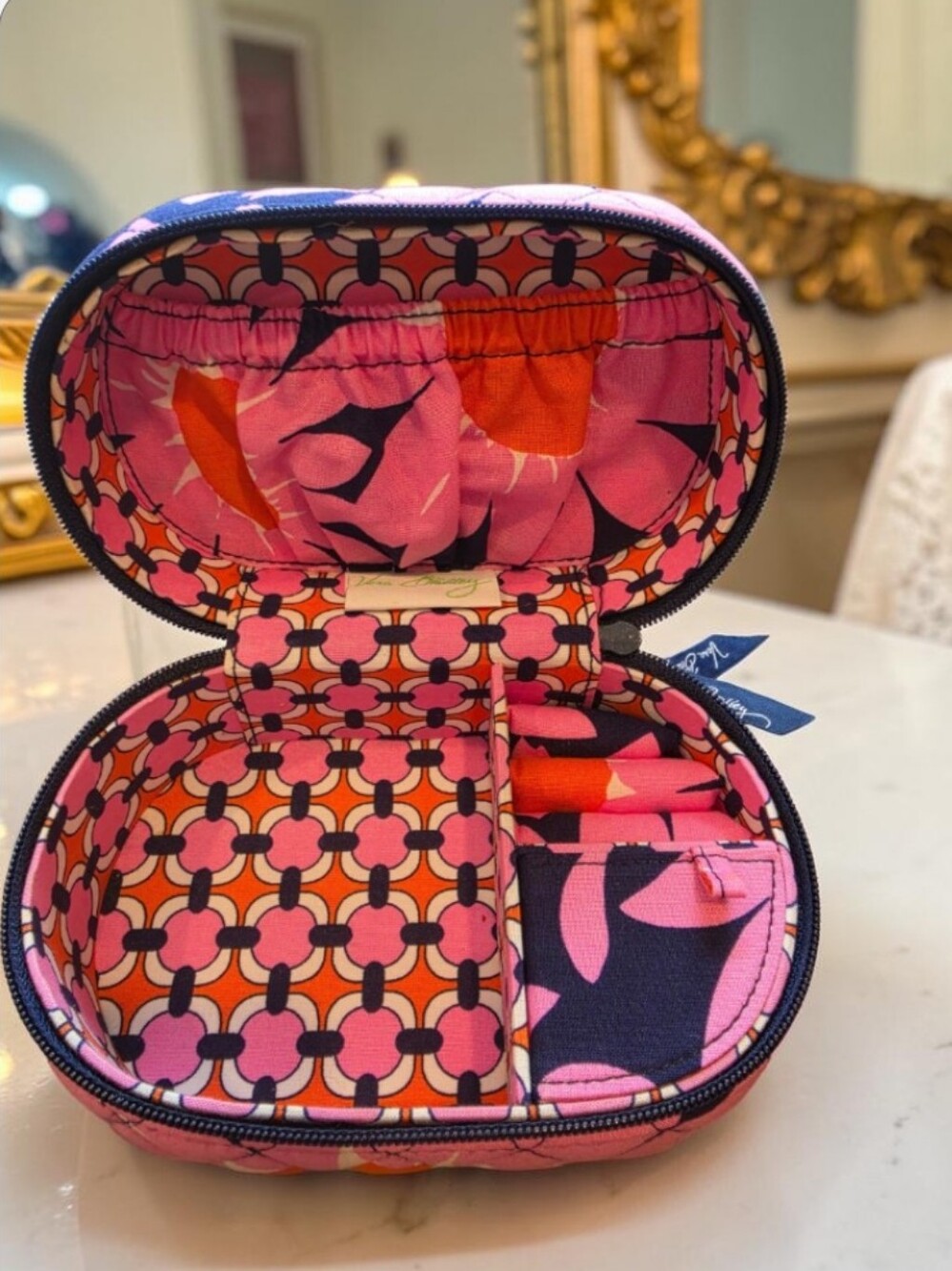 Vera Bradley Pink/Navy Patterned Travel Jewelry Case
